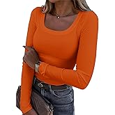 Roselux Womens Long Sleeve Scoop Neck Ribbed Knit Fitted Casual Tops Tee Slim Basic Shirts