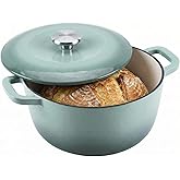 WOKINS 5QT Enamel Cast Iron Dutch Oven with Lid,Dual Handles,Versatile Heavy-Duty Non-toxic Cookware for Sourdough Bread Baking,Braising,Stews,Roasting,Oven Safe up to 500°F green