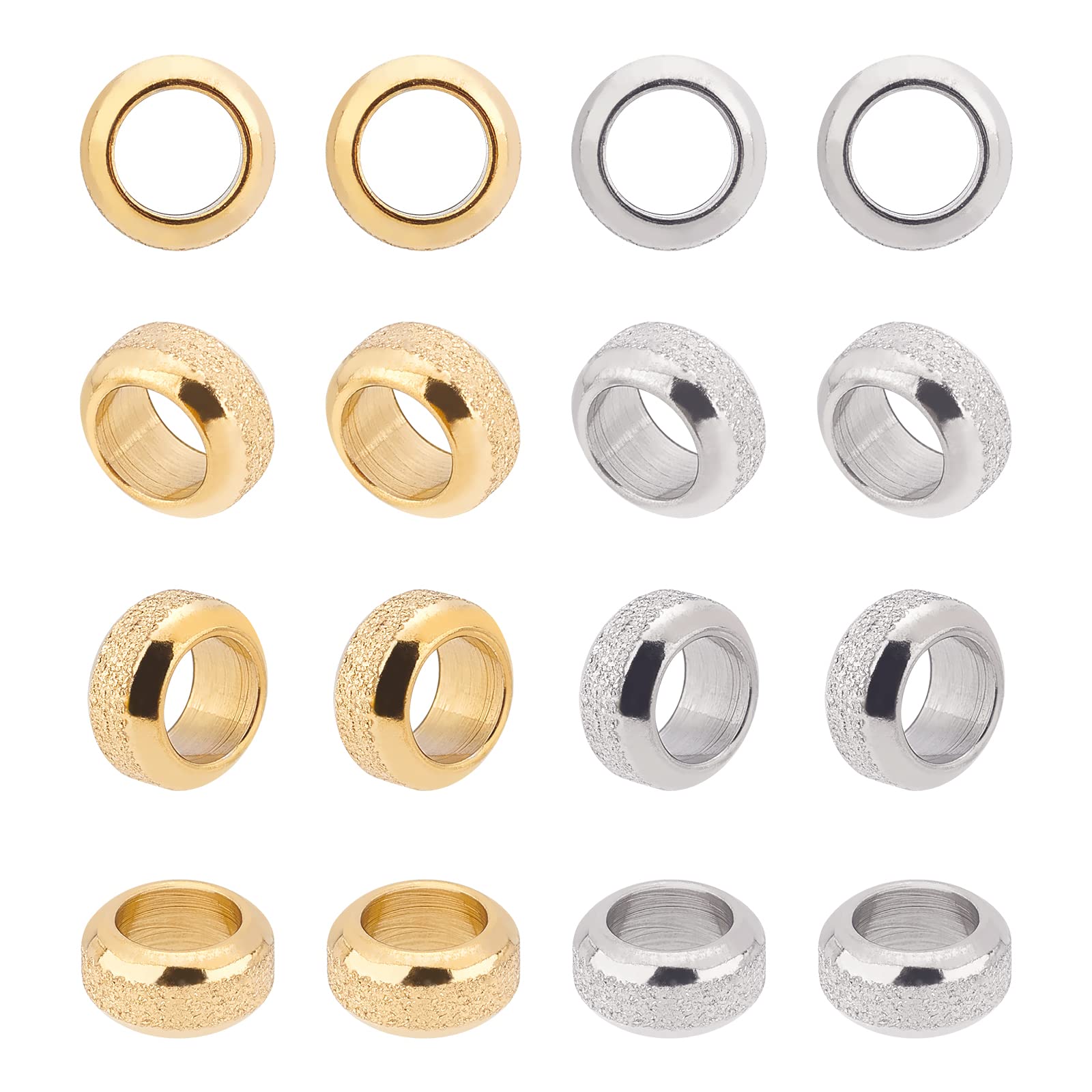 DICOSMETIC 40Pcs Frosted European Beads 2 Colors 8mm Roundelle Spacer Beads Stainless Steel Large Hole Beads Metal Loose Beads Jewelry Charm Beads for DIY Jewelry Making Findings, Hole: 5mm