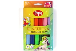 Pepy Plastilina Reusable and Non-Drying Modeling Clay; Box of 12-Color Sticks, 0.8 Ounce Each, Perfect for Arts and Crafts Projects
