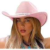 DRESHOW Glitter Cowboy Hat Classic Western Rhinestone Cowgirl Hat Outdoor Wide Brim Retro Felt Fedora Hats Rolled up Caps