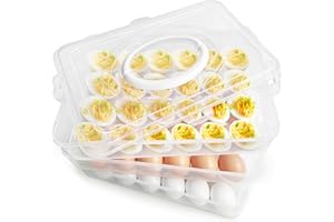 Jnnzzggu Egg Holder for Refrigerator,3-Layer Deviled Egg Tray with Lid,Plastic Stackable Egg Container with Handle for Kitchen,Keep Fresh(72 Eggs)