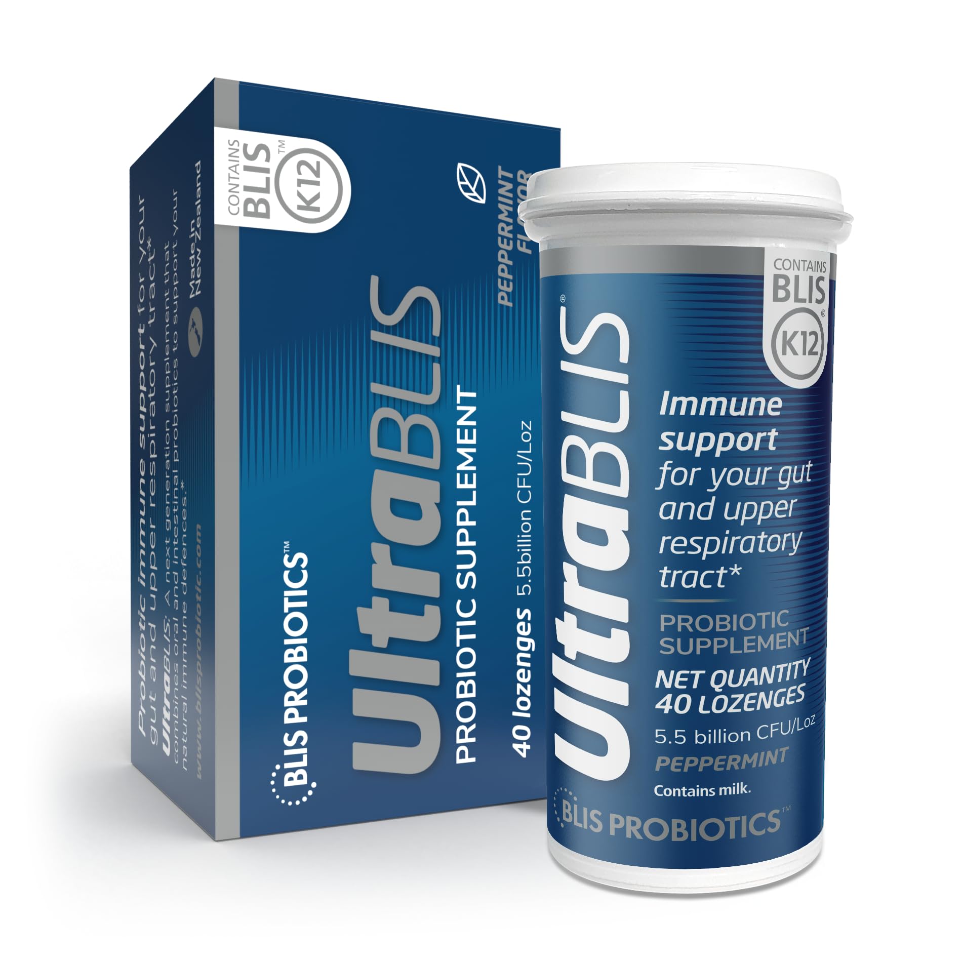BLIS UltraBLIS Probiotic Immune Support - Gut & Oral Health, K12, Peppermint - 40 Lozenges