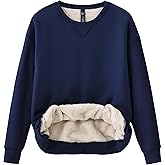 MoFiz Women's Fleece Lined Crewneck Sweatshirts Sherpa Lined Pullover Winter Warm Long Sleeve Casual Tops with Pockets