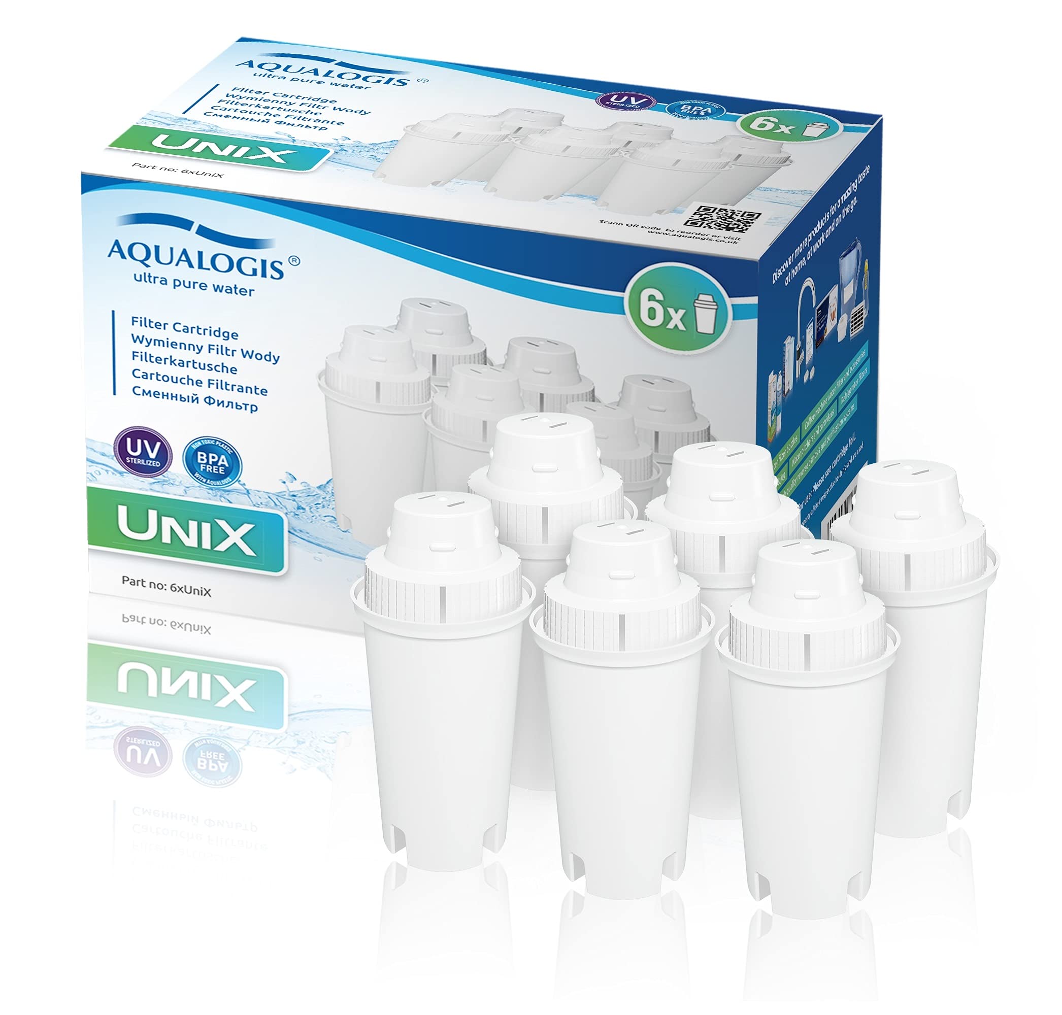 Aqualogis UniX Water Filter Cartridge Compatible with Brita Classic, Dafi, PearlCo, Mavea 107007, AquaOptima RUF916 Water Jug 6pk