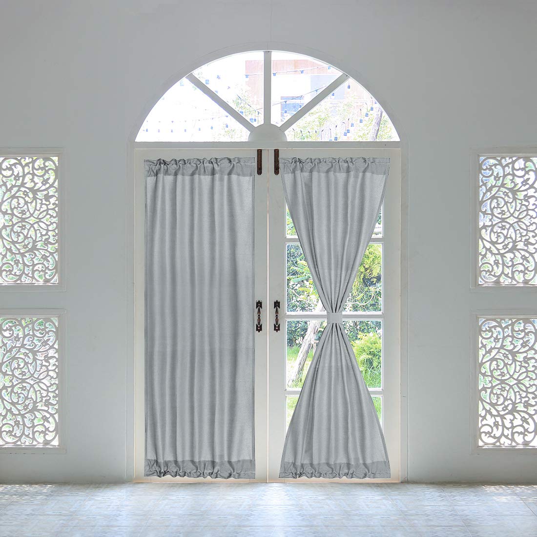 PiccoCasa Thermal Insulated French Door Curtain Side Panels - Blackout Curtains Drape 25x72 Inch Room Darkening for Glass Doors 2 Panels Gray