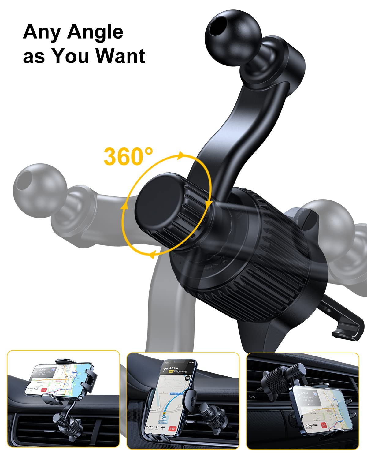 Car Vent Phone Mount, [Never Blocking Vent, Enjoy The Comfort of The A/C] Hands-Free Universal Extension Clip Air Phone Holder Car Fit for All Phones iPhone Samsung More