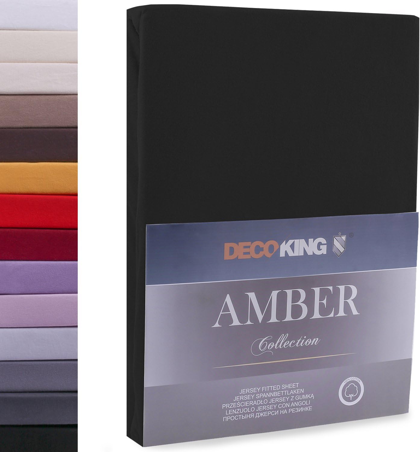 DecoKing Fitted Sheet Single 100% Combed Cotton Soft Jersey Bed Sheet 80x200-90x200 cm Black Amber