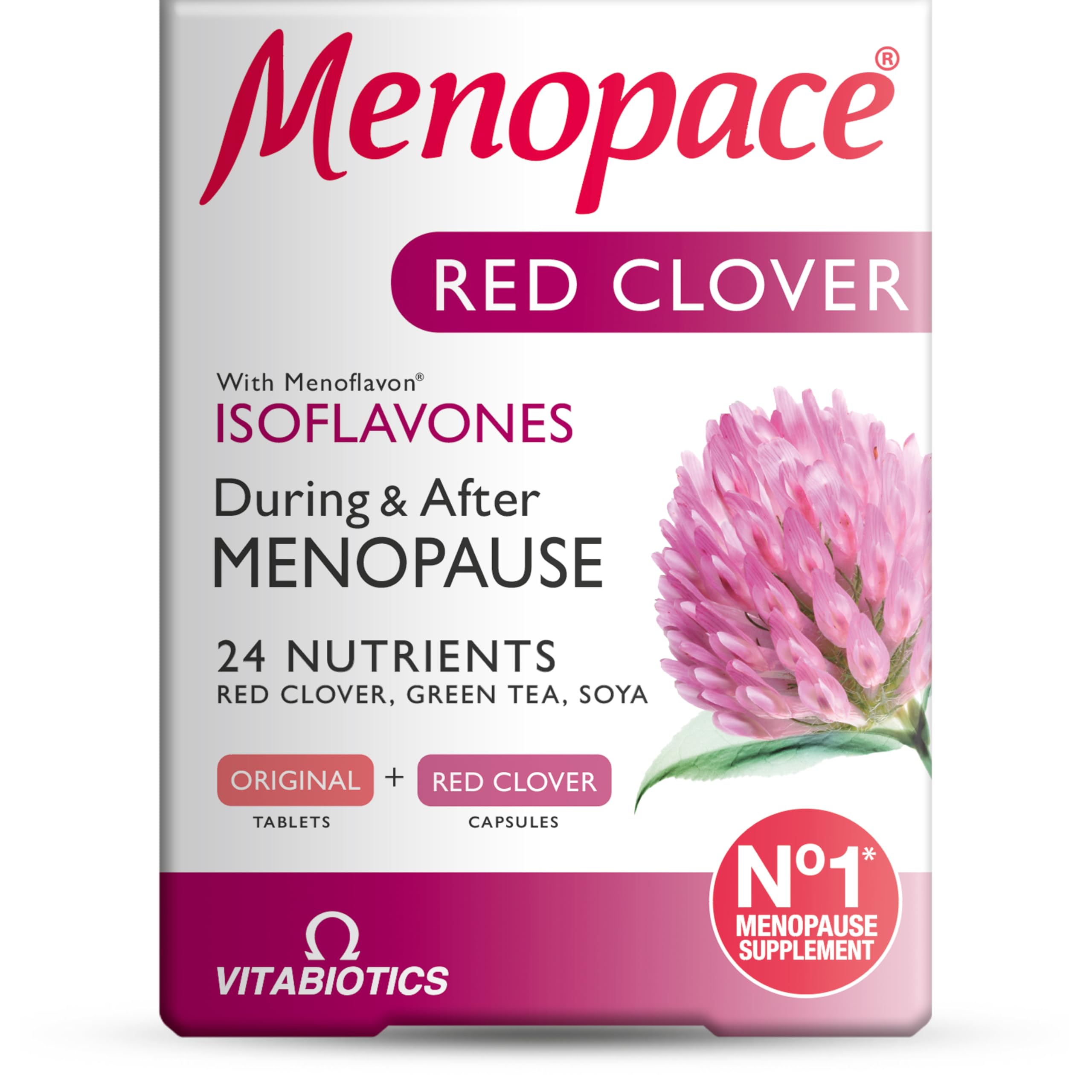 Menopace Red Clover by Vitabiotics - Menopause & Perimenopause Support with Calcium to Support Bone Health - UK's No.1 Menopause Supplement Brand