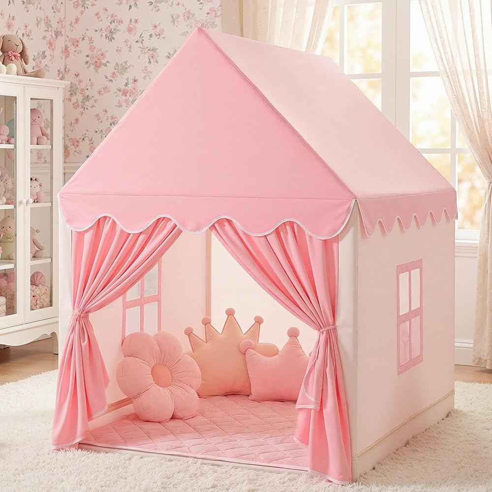Wilwolfer Princess Play Tent for Kids Indoor Beige Pink 77x113x115 cm