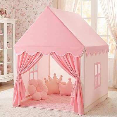 Wilwolfer Princess Play Tent for Kids Indoor Beige Pink 77x113x115 cm