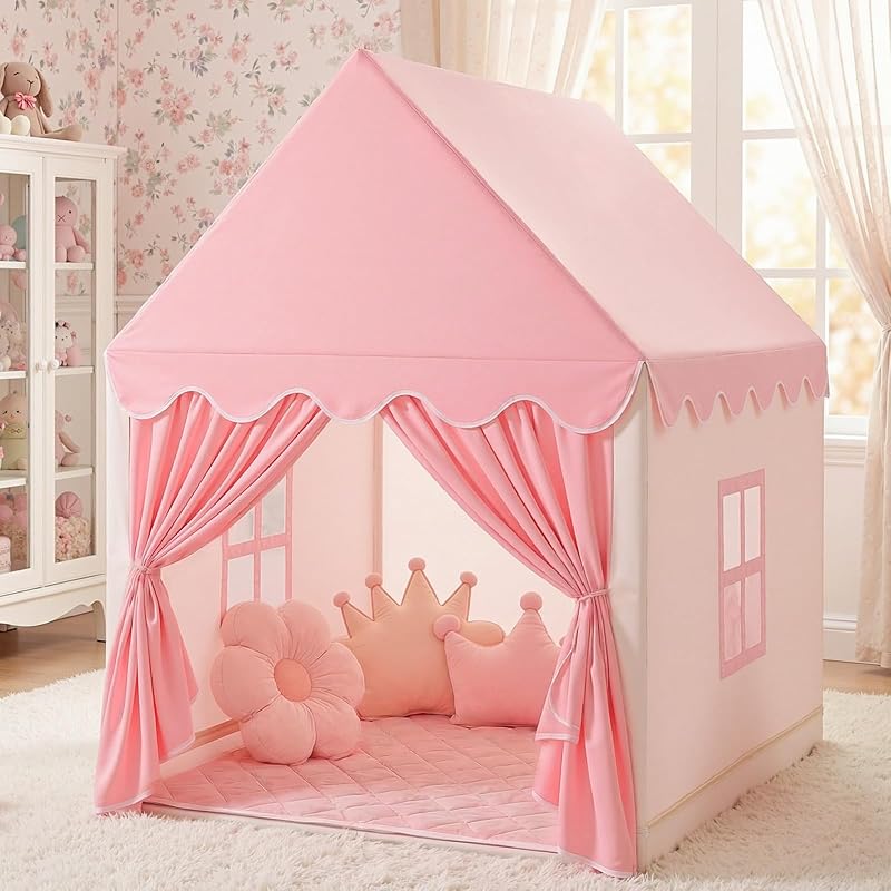 Wilwolfer Princess Play Tent for Kids Indoor Beige Pink 77x113x115 cm