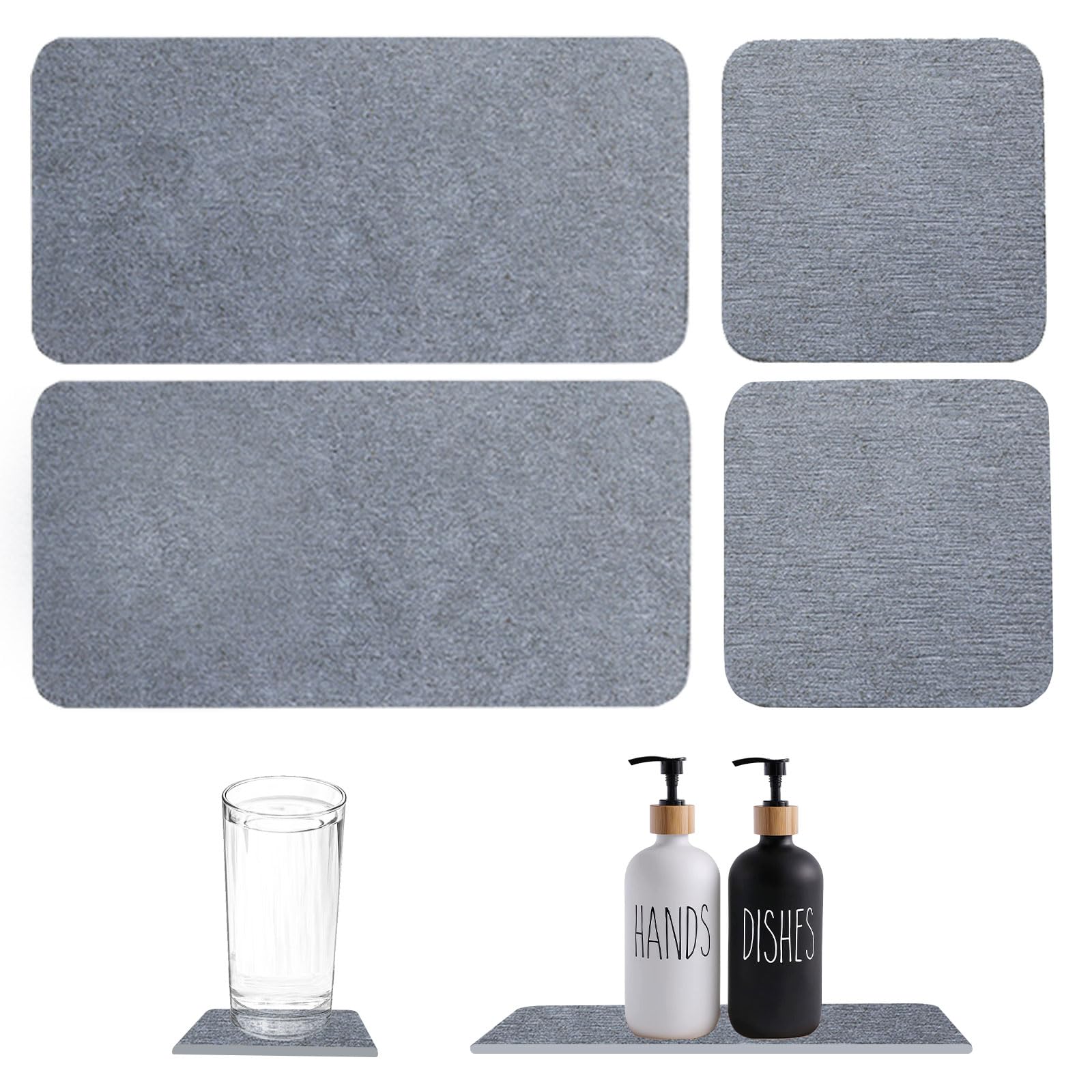 4 Pcs Water Absorbent Diatomite Tray, Fast Drying Stone Sink Tray, Diatomaceous Earth Kitchen Soap Dish,Hand Soap Holder, Water Absorbing Stone for Plants, toiletries in The Modern Home (Dark Grey)