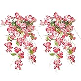 INSUNSIX 2Pcs Pink Artificial Silk Hibiscus Flower Hanging Decorations, UV Resistant Outdoor Faux Hibiscus Flowers for Home Outdoor Artificial Flower Decorations