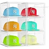 SCAVATA 6 Pack Hat Organizer Box, Stackable Clear Baseball Caps Holder Box Containers with Magnetic Door for Hats Snapback Ca