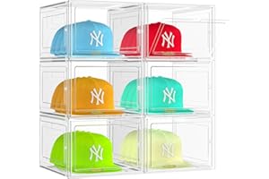 SCAVATA 6 Pack Hat Organizer Box, Stackable Clear Baseball Caps Holder Box Containers with Magnetic Door for Hats Snapback Ca