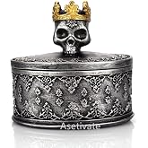Aestivate Skeleton Head Black Skull Jewelry Box Vanity Cases Holder Organizer with Crown Halloween Skeleton Decorations Home Skull Decor