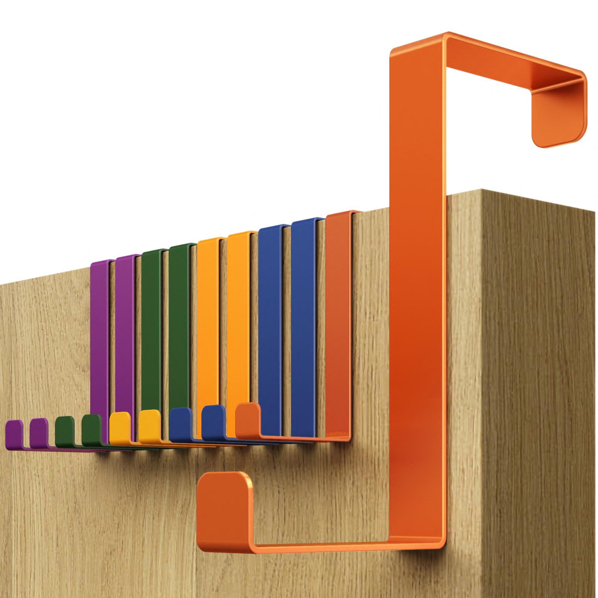 4smile Over Door Hook Set of 10 – Multicolour Hangers for Clothes, for Leaf Depth 3.6 cm (1.4") + 4.6 cm (1.8"), Flexible Coat Hook, Coat Hanger