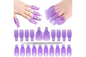 Makartt Nail Polish Remover Clips Kit, 20PCS Reusable Nail Soak Off Clips for Fingers and Toes, Professional Nail Gel Remover Tools with Double-Ended Cuticle Pusher for Removal Acrylic Art Nail Polish