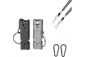 Whistle Emergency Loud, Safety Survival Whistle with 2 Lanyard Keychain, High Pitch Double Tubes Coyote Whistles 150db for Hi