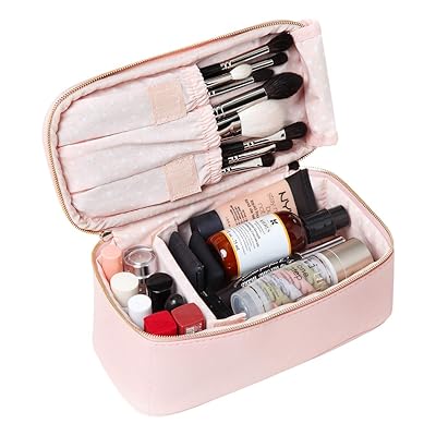 Travel Makeup Bag with Brush Holder Pink PU Kuwait Ubuy