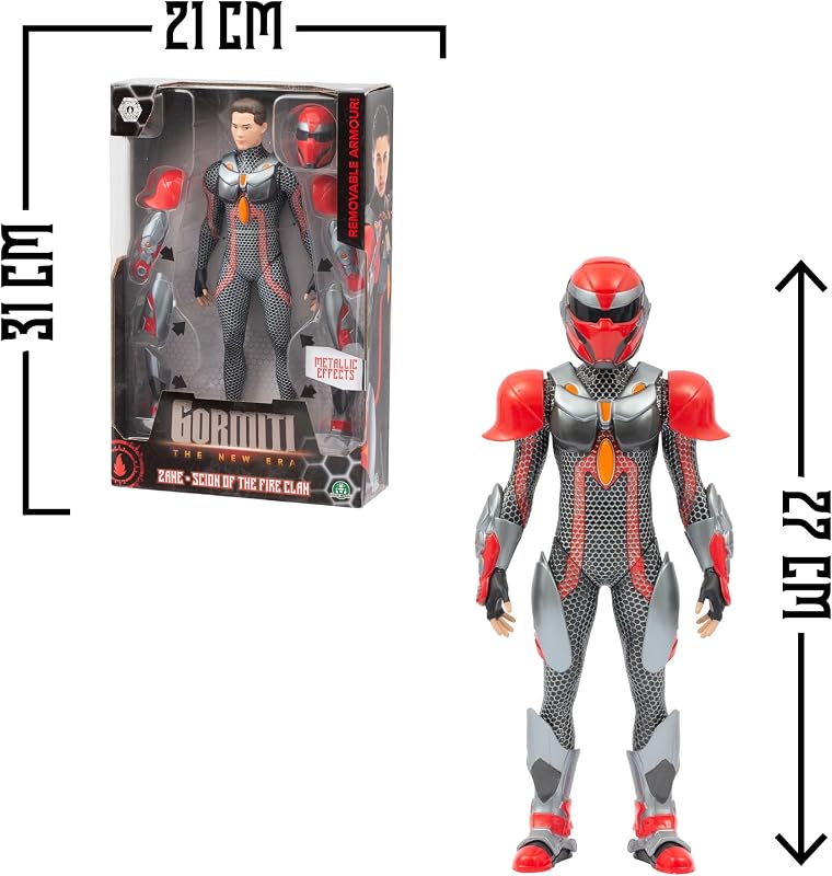 Gormiti - Figura de 27 cm de Zane con Varias Piezas de Armadura, Gormiti de la Nueva Era, Armadura de Quitar y Poner, Brillantes con Acabados Metálicos, 9 Puntos de Articulación, Famosa (GRV03400)