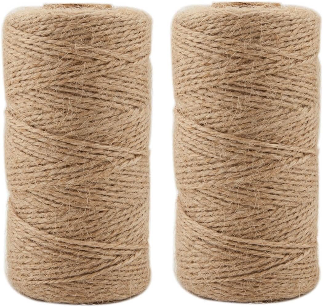 ILIKEEC Jute Twine 656 Feet Natural Arts Crafts Jute Rope Durable Packing String for Photos Gifts and Gardening Applications (2MM 328FT 2PCS)