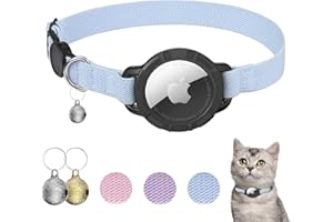 AirTag Cat Collar, Sucegi Stretchy Kitten Collar with Apple Air Tag Holder and Bell, Breakaway Design Ultra Elastic GPS Tracking Cat Collar for Cats and Puppies, 7.5-12.5 Inch, Blue
