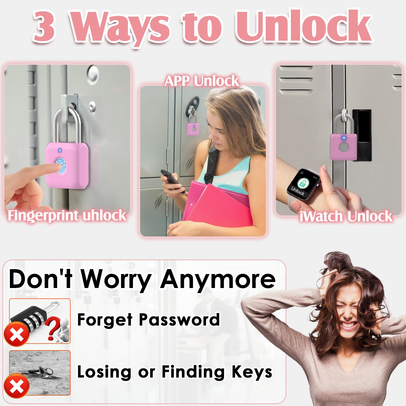 Pothunder Fingerprint Padlock, Locker Lock, Combination Lock, Fingerprint Lock with APP Unlock, USB Rechargeable, Suitable for Gym Locker, Door, Locker