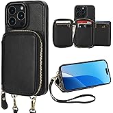 Bocasal RFID Blocking Wallet Case for iPhone 16 Pro Max, Adjustable Crossbody Zipper Purse Case Card Holder with Kickstand Detachable Wrist Strap, PU Leather Flip Folio Case 6.9 Inch 5G (Black)