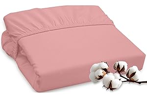 ROYALE LINENS 300 Thread Count 100% Long Staple Combed Cotton Fitted Sheet Twin - Super Soft Deep Pocket Bottom Sheet - Fitted Sheets Only - Elastic Sheets (Twin, Pink)