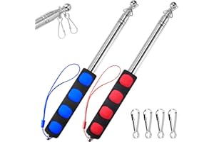 BONWIN 1.2M Telescopic Handheld Flagpoles with Clips, 4 Feet Portable Stainless Steel Telescopic Banner Flag Pole - Tour Guide Flag Pole - Teaching Pointer Stick - 2 Pack (4 Ft, Red+Blue)