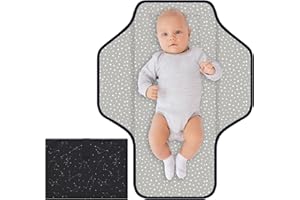CUXFLS Baby Portable Diaper Changing Pad, Foldable Travel Diapering Changing Mat with Built-in Pillow, Waterproof Compact Changing Pad for Newborn Baby Changing Station, Infant Gift（Black Astral）