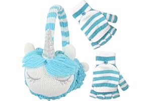 PEAK 2 PEAK Boys and Girls Animal Winter Earmuff and Cut Finger Gloves with Cover Set, Age 4-7