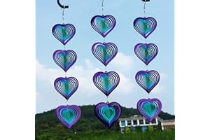 DJUAN Wind Spinners Outdoor Garden Decor,Purple-Green Heart Yard Lawn Ornaments Metal Wind Spinner with 360 Degree Swivel Hook, Christmas,Luau Party,Tropical Party Decorations,Gifts for Mom,Women