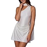 BEAGIMEG Women's Sexy Elegant One-Shoulder Asymmetric Neck A-line Cocktail Club Party Mini Dress