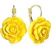 JIMARIN Handmade Bohemian Aesthetic Dainty Acrylic Flower Petal Leverback Earrings Sparkly 14K Gold Floral Dangle Drop Earrings for Women