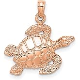 14k Rose Gold Sea Turtle Pendant for Women with Textured Design, Symbolic Marine Animal Charm, Nautical Ocean Jewelry, Realistic Nature Pendant, Unisex Fashion Turtle Necklace 18 mm x 19 mm