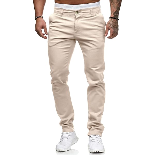 HUNGSON Mens Chinos Dress Pants Slim Straight Fit Flat-Front