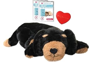 Calmeroos Puppy Heartbeat Toy Sleep Aid with 2 Long-Lasting Heat Packs Last 36 Hours Each Puppy Anxiety Relief Soother Dogs Cuddle Calming Behavioral Aid for Pets (Black and Brown)
