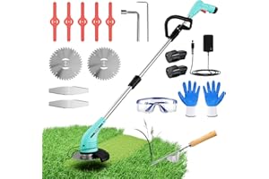 Cordless Lawn Trimmer Weed Wacker - HooSeen 12V Lawn Mover Grass Edger with 3 Types Blades, Hand Weeder, Two 2.0Ah Li-ion Batteries Powered Weed Trimmer Grass Cutter for Yard and Garden