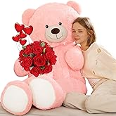 Tezituor 52 Inch Giant Teddy Bear Stuffed Animal, Pink Big Teddy Bear Plush Toys for Girlfriend, Kids, Life Size Large Bear Plushies Gift for Valentine’s Day, Christmas, Birthday