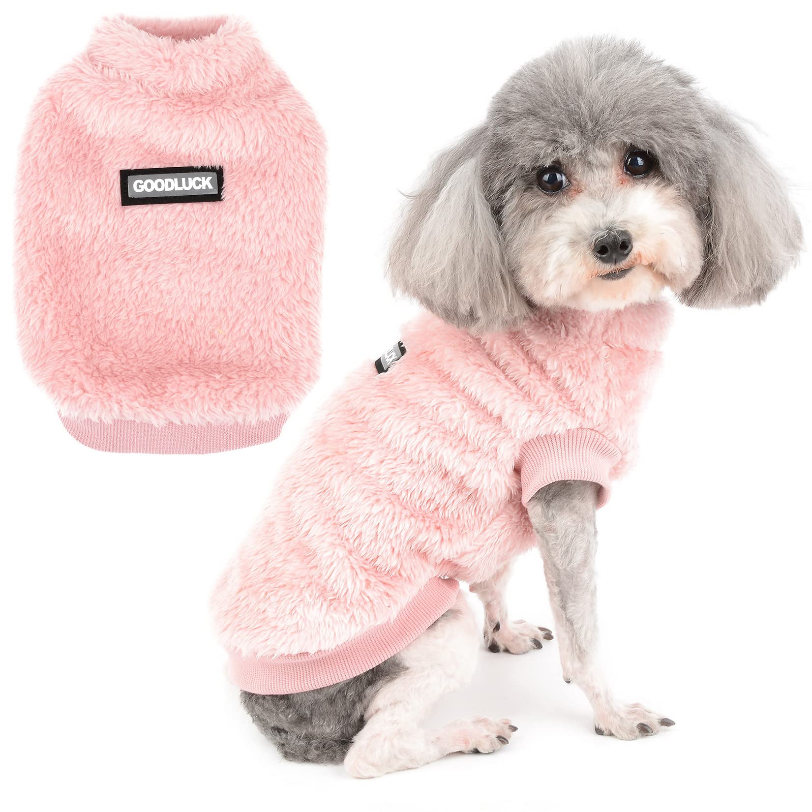 Zunea Dog Jumper Winter Warm Fleece Sweater Coat for Small Dogs Soft Pullover Jacket Coat Fuzzy Puppy Clothes Cold Weather Vest Pet Girls Boys Apparel for Chihuahua Yorkie Cats Pink L