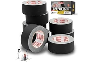 XFasten Black Gaffers Tape 2 Inch x 30 Yards Bulk - 8-Pack (720ft), Residue-Free Matte Black Gaffer Tape 2 Inch Non-Reflective Easy-to-Tear Floor Tape for Electrical Cords