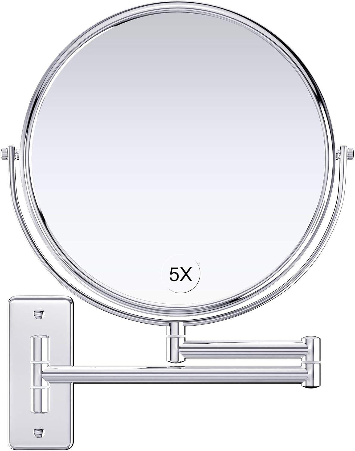 Gospire 9" Large Size Wall Mounted Makeup Mirror with 1X/5X Magnification, Double-Sided 360° Swivel