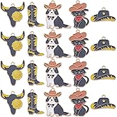 SUNNYCLUE 1 BOX 20PCS Enamel Cowboy Charms Western Charms Bulk Metal Alloy Golden Cute Cowboys Cat Hat Boot Bull Cowgirl Charm Bulk for Jewelry Making Charms Earrings Necklace Bracelets Diy Crafts