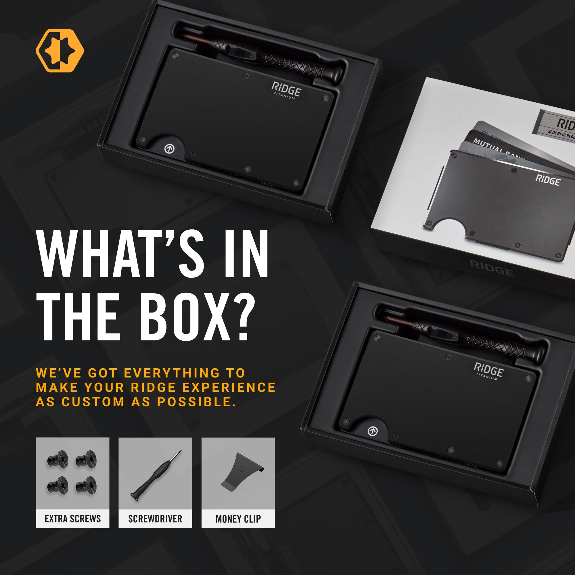 The Ridge Wallet - Slim Minimalist Compact Wallet and Card Holder| RFID Protected Front Pocket Wallets | Integrated Money Clip | Matte Black Titanium