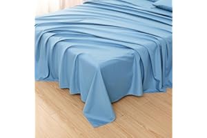 Toodou The Solid Color Sky Blue Twin Size Flat Sheets with Soft Silky Touch Made of Premium Fabric and The Bed Top Sheets are 100% Microfiber Brushed which Have Great Breathability