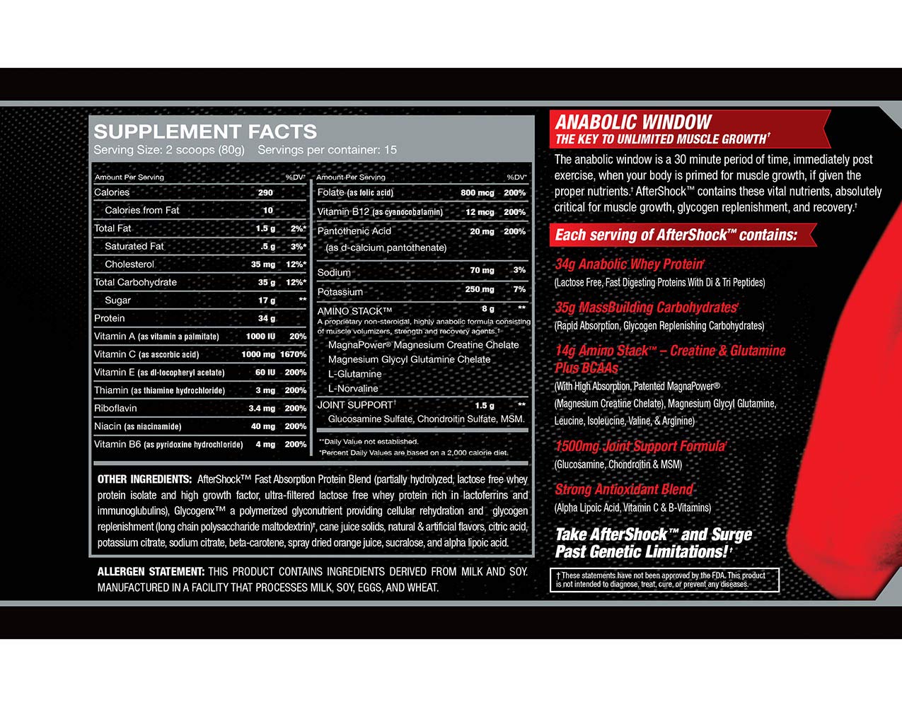 Myogenix Aftershock Post Workout, Unlimited Muscle Growth | Anabolic Whey Protein | Mass Building Carbohydrates | Amino Stack Creatine and Glutamine Plus BCAAs | Orange Avalanche - 2.64 LBS