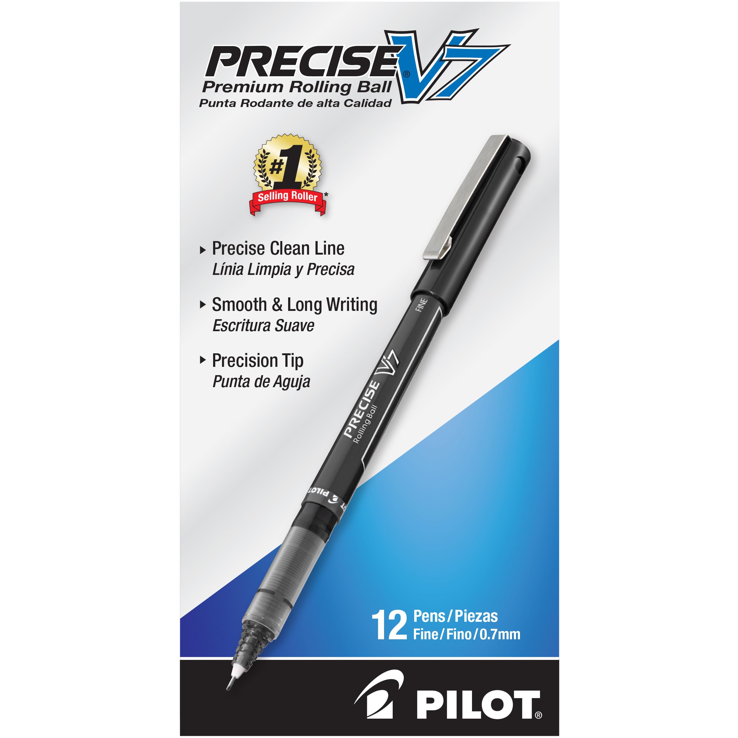 Photo 1 of Pilot, Precise V7, Capped Liquid Ink Rollerball Pens, Fine Point 0.7 mm, Black Ink Pens, Pack of 12 - Ideal for School, Journaling & Office Writing